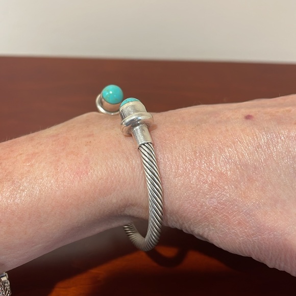 Sterling Silver and Turquoise Colored Stones Cuff Bracelet - Picture 3 of 6